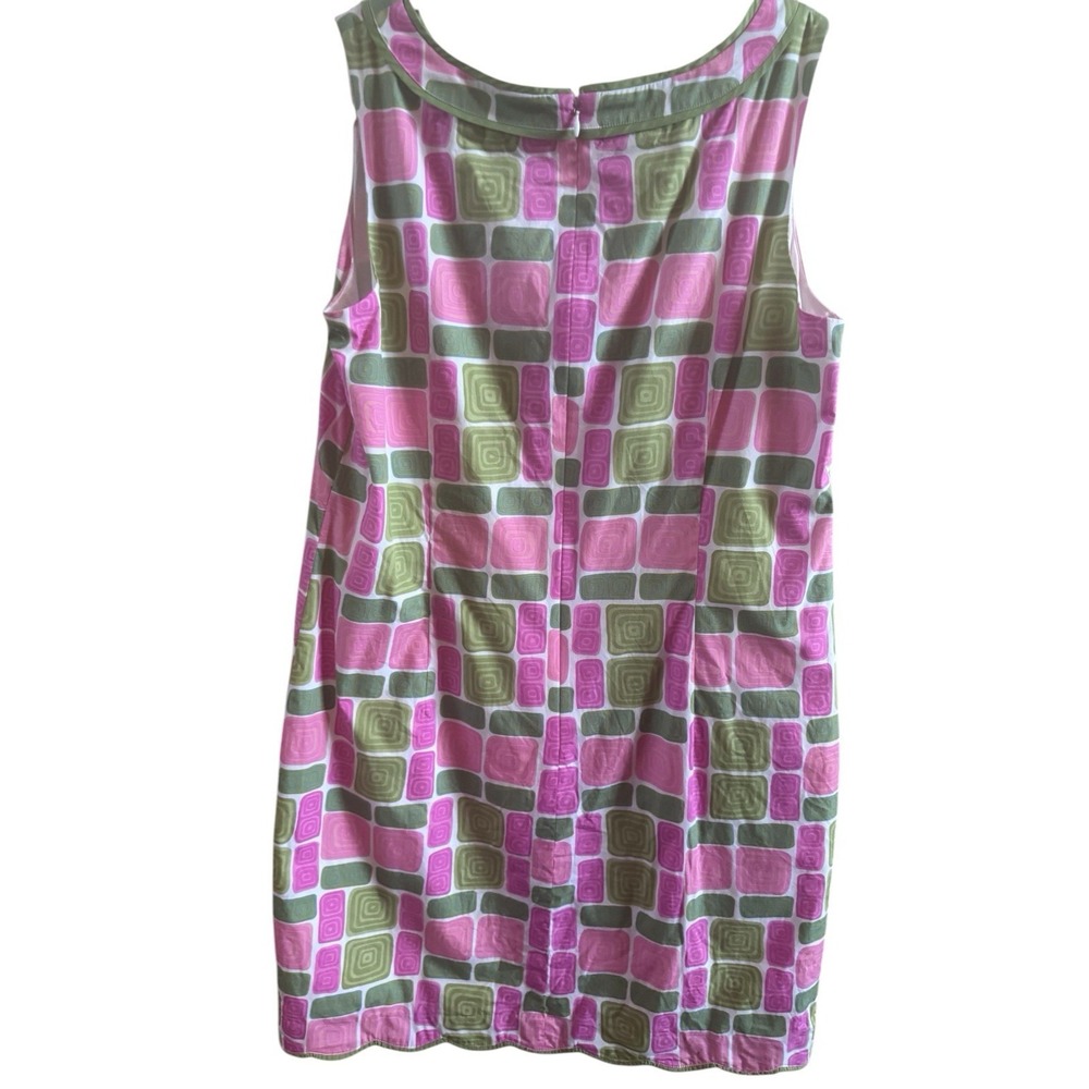 Talbots Retro Pink Green Geometric Cotton Sleeveless Dress Size 14 1960's - Picture 4 of 12